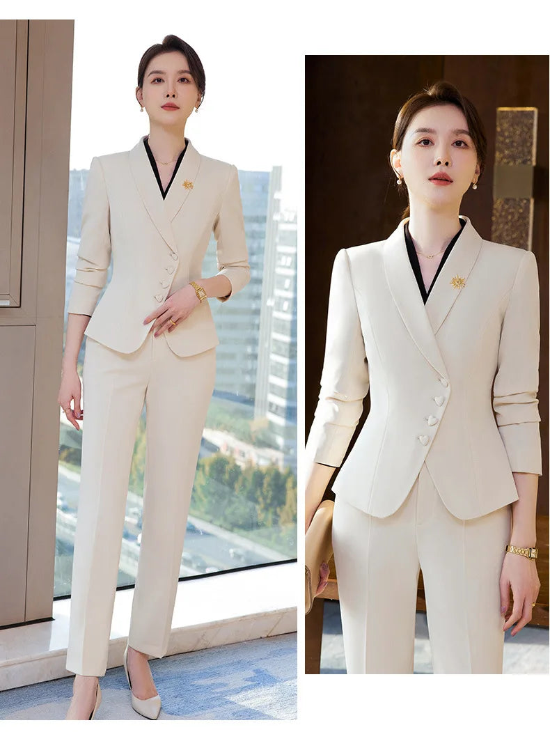 Ladies Formal Pant Suit Set with Blazer and Trousers for Professional Business Attire, Stylish Autumn Winter Women's Work Wear Outfit
