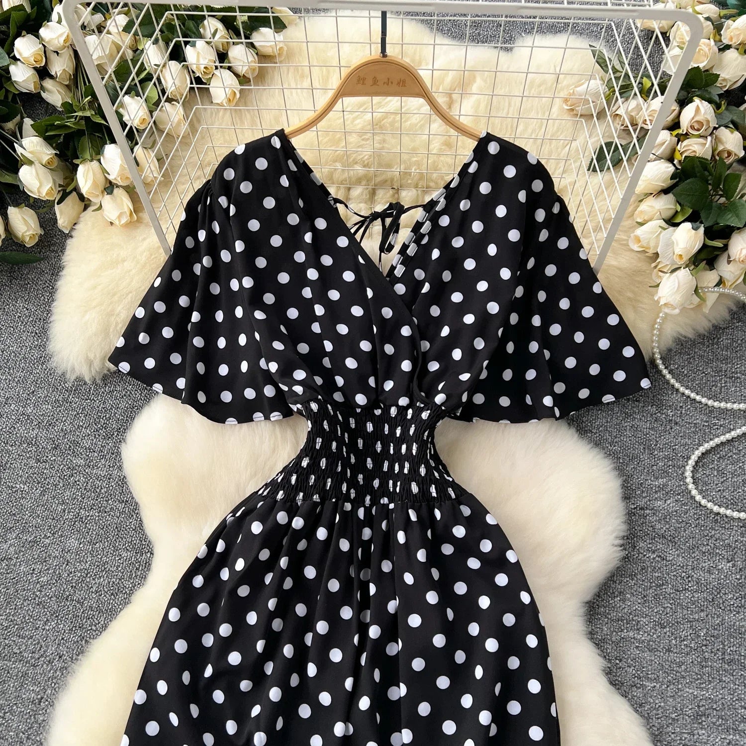 Elegant Polka Dot Romper for Women V-Neck Short Sleeve High Waist Wide Leg Jumpsuit Loose Fit Summer Playsuit