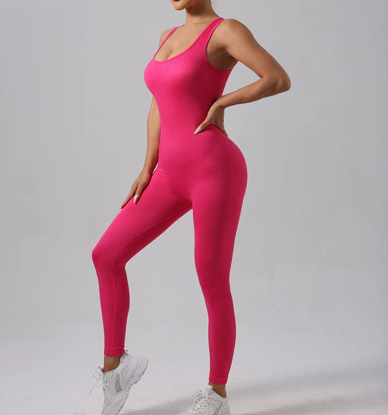 Seamless High Stretch Yoga Jumpsuit for Women Lightweight Breathable Fitness Activewear with Contouring Design and Moisture Wicking Fabric