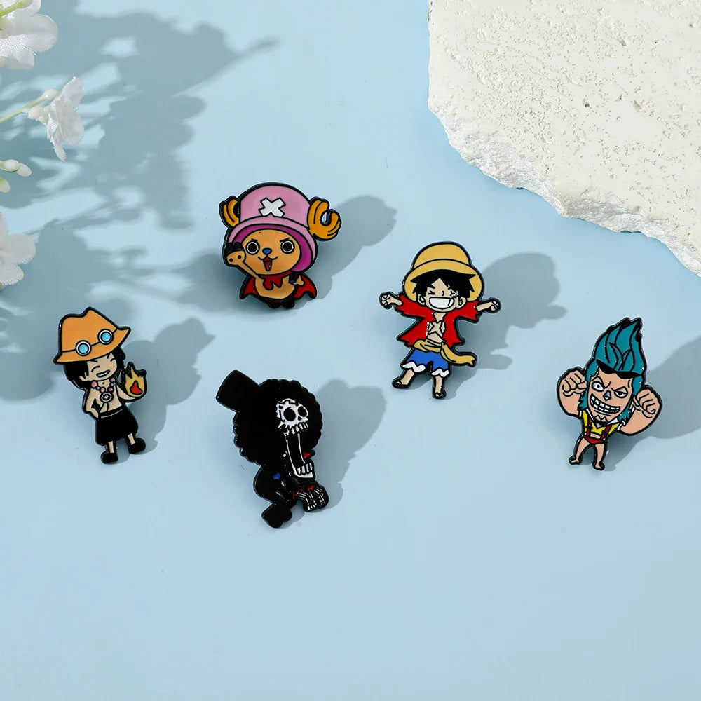 5 Pcs Cartoon Monkey Enamel Pin Set Featuring Luffy and Tony Chopper Brooches for Backpack Accessories