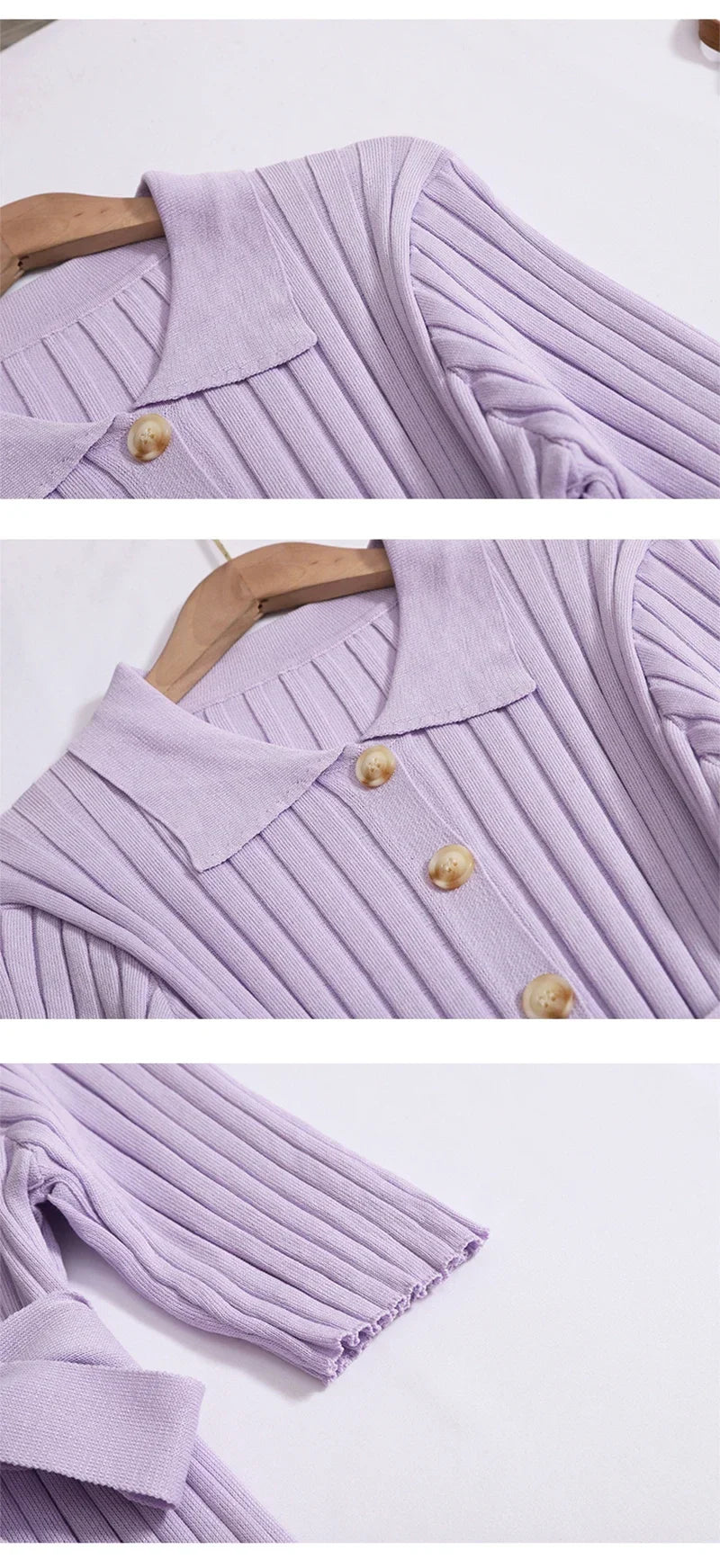 Knitted Cardigan Dress For Women Button Up Short Sleeve