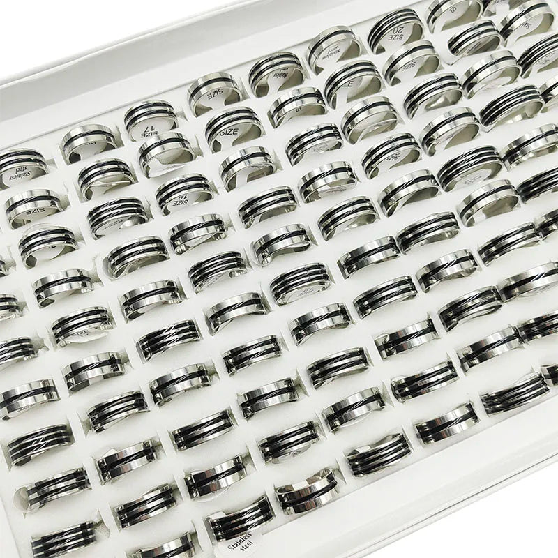 20Pcs Multicolor Stripe Stainless Steel Rings Set for Women and Men Jewelry Accessories