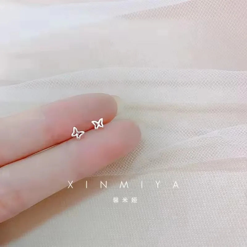 925 Silver Mini Star Heart Butterfly Stud Earrings for Women Hypoallergenic Daily Wear