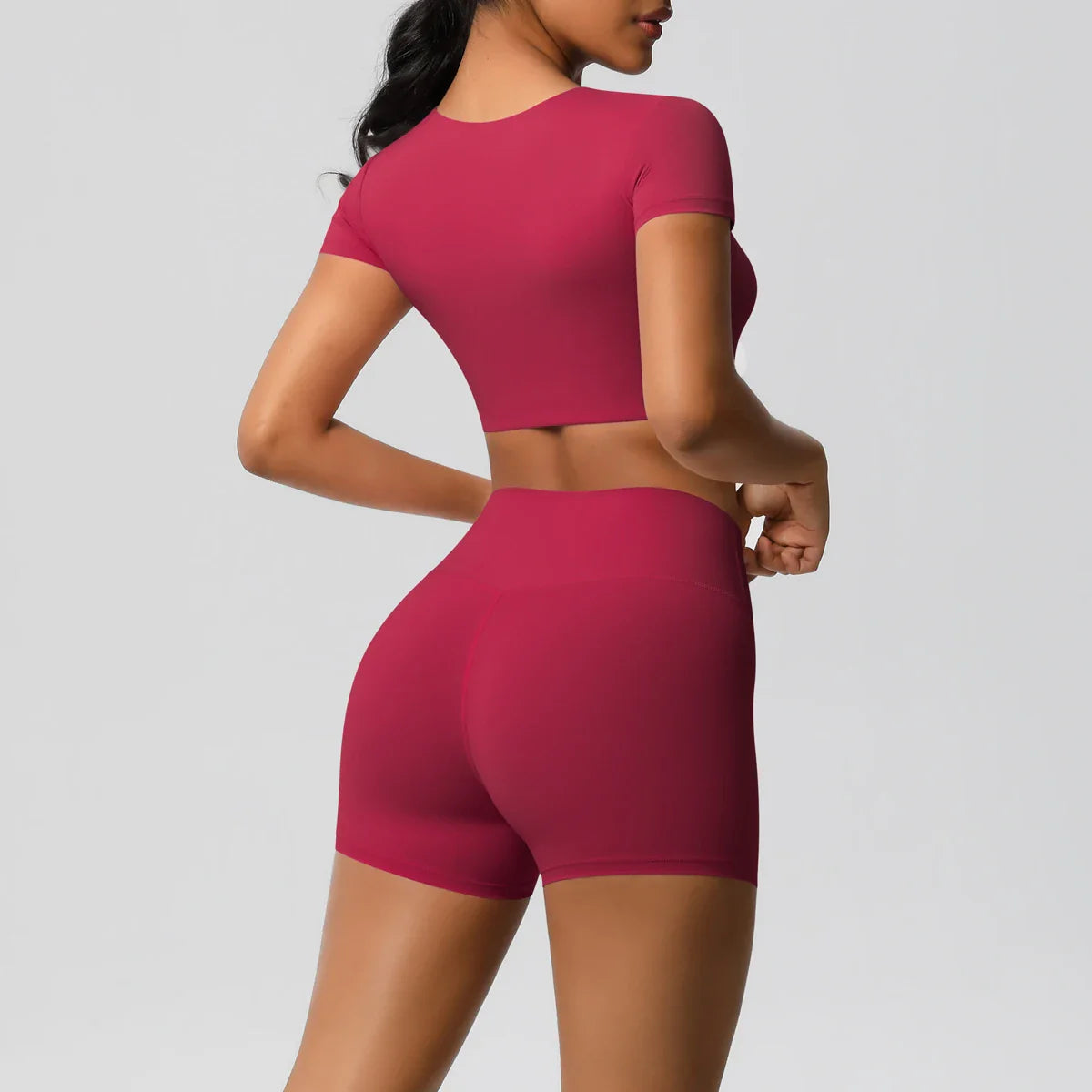 2PCS Women's Fitness Yoga Set High Waist Shorts with Short Sleeve Gym Top Seamless Sportswear Tracksuit for Activewear