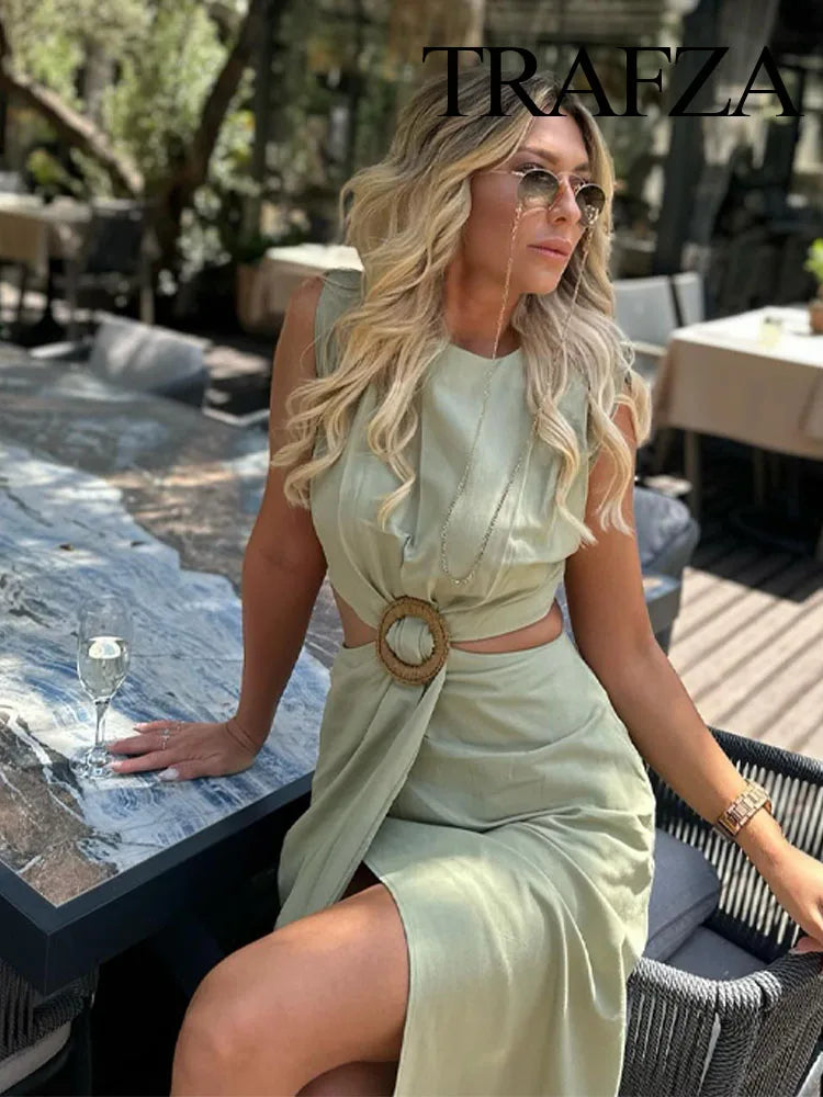 Womens Summer Dress O Neck Sleeveless Zipper Dress