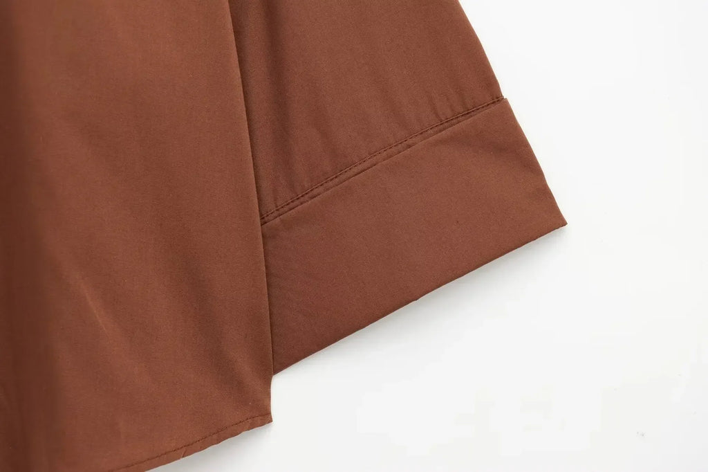 Women's Wide-Sleeved Poplin Shirt with Lapel Collar Long Sleeve Single-Breasted Loose Hem Casual Chic Top for Spring and Summer