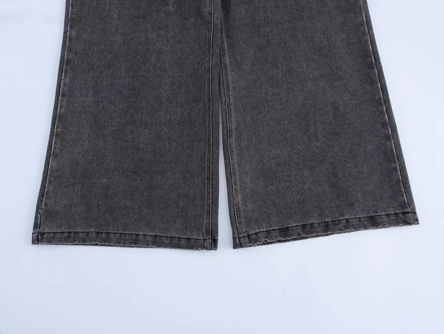 Autumn Denim Two Piece Set with Elastic Waist Wide Leg Pants and Polo Collar Long Sleeve Top for Casual Style