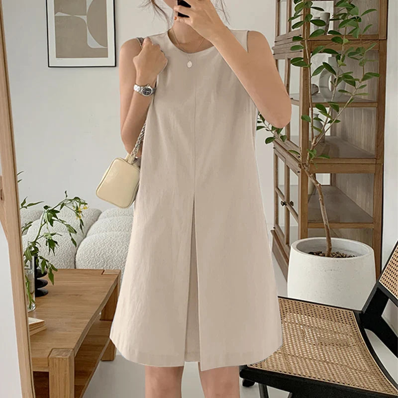 Women Sleeveless Sundress With Pockets Knee Length Casual