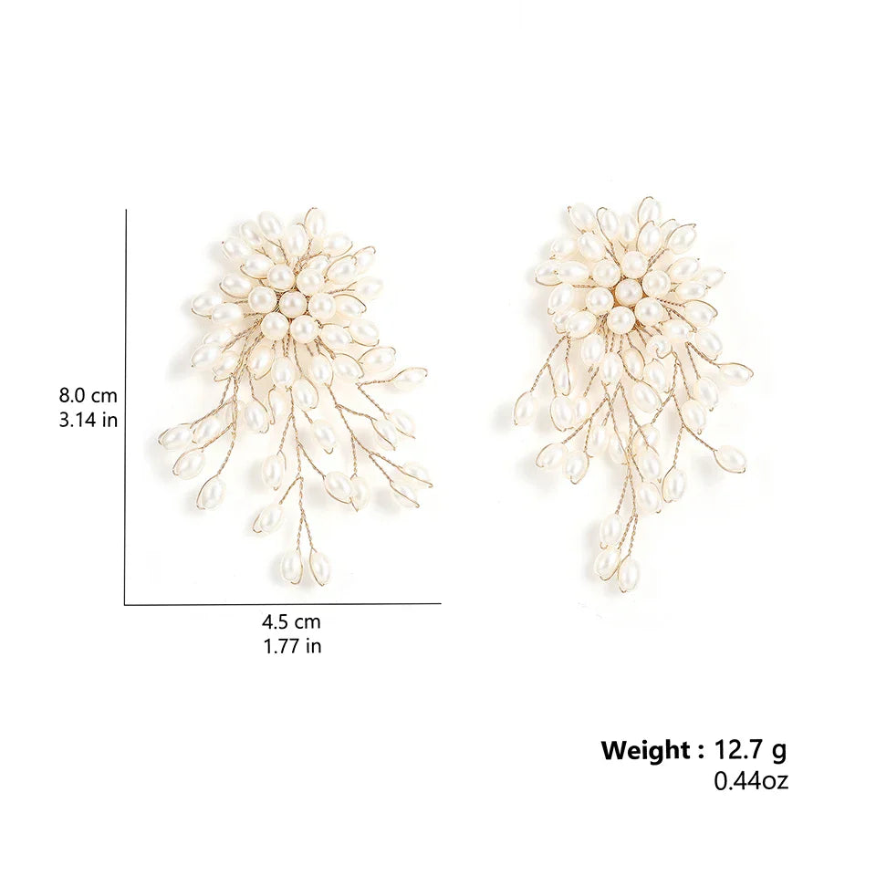 Elegant Imitation Pearl Flower Earrings for Bridal Wedding and Party Jewelry