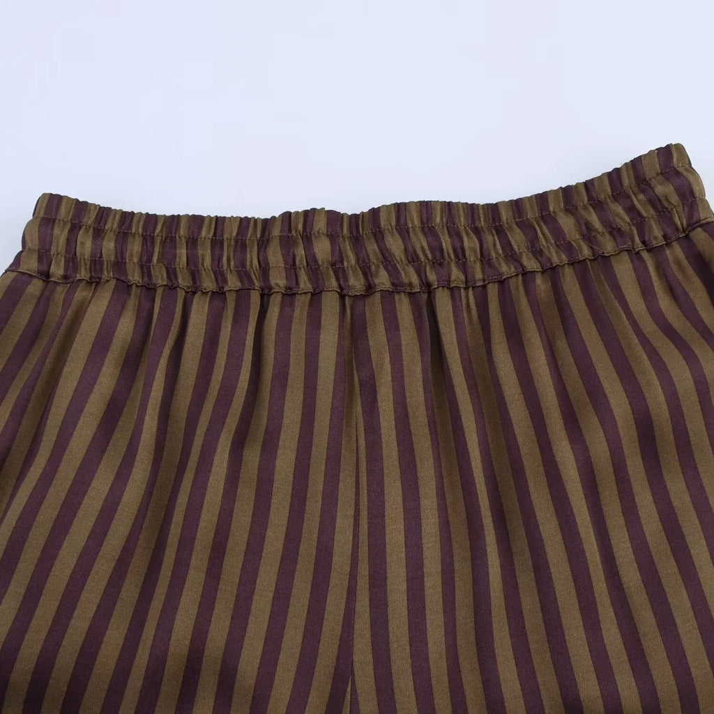 Women's Striped Long Sleeve Shirt with Collar and Striped Casual Pants for Spring Fashion