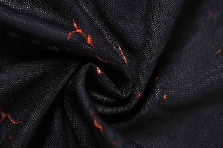 Colorful Mesh Print Jumpsuit for Women Sheer Backless Summer Clubwear Peach Buttocks Contour Tight Fit Overalls