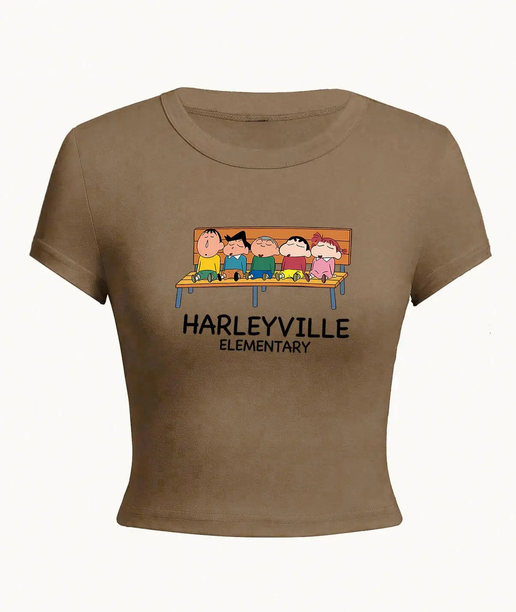 Crayon Shin Chan Summer Crop Top Tight Fitting O-Neck T-Shirt for Casual Wear