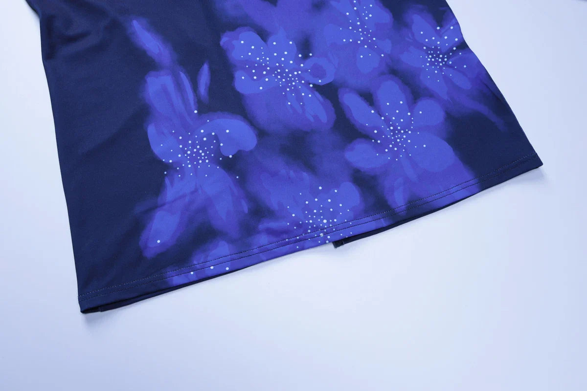 Halter Backless Patchwork Flower Print Maxi Dress Elegant