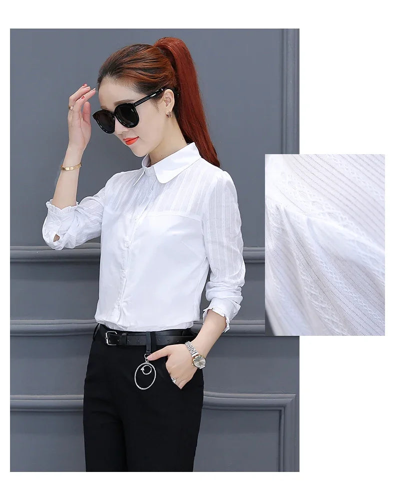Women's Pure Cotton Long Sleeve Shirt Professional Decoration Body Contour Spring Autumn Fashion Top
