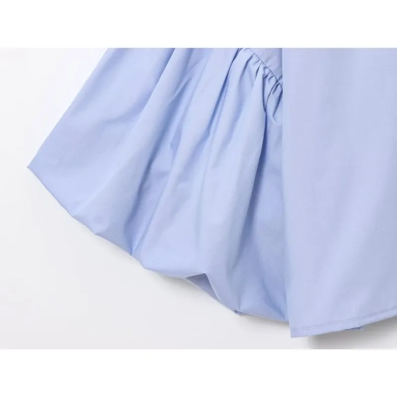 Women's Casual Short Shirt with Puff Sleeves Button Front Loose Blouse Chic Spring Top