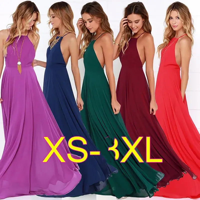 Boho Maxi Dress Women Sleeveless O Neck Backless Sundress