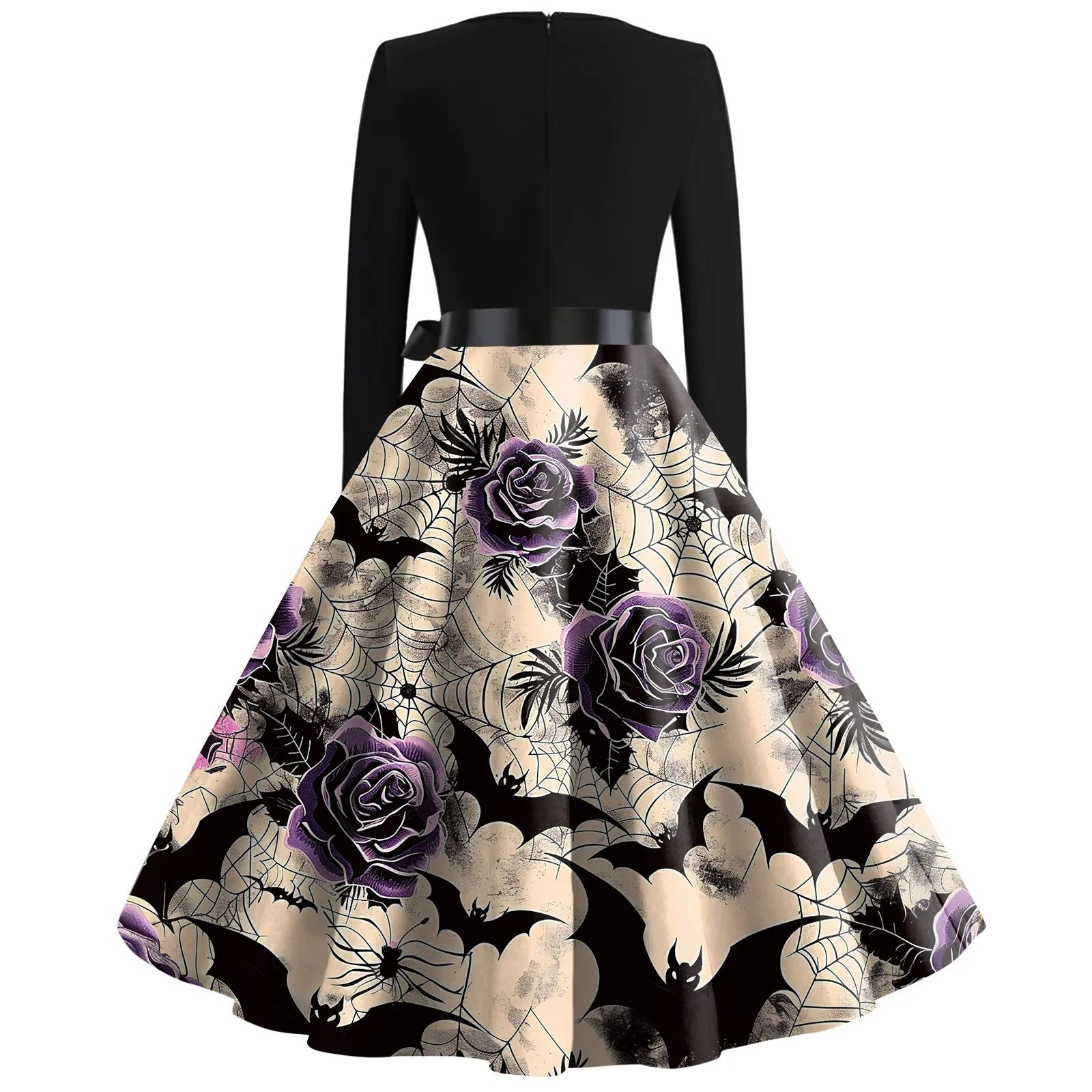 Halloween Printed V Neck Vintage Casual Dress for Women