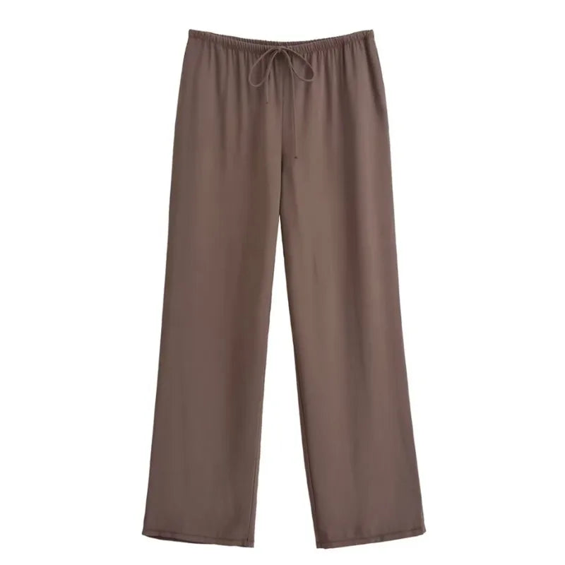 Flowing Two Piece Outfit for Women with Strapless Top and Drawstring Trousers