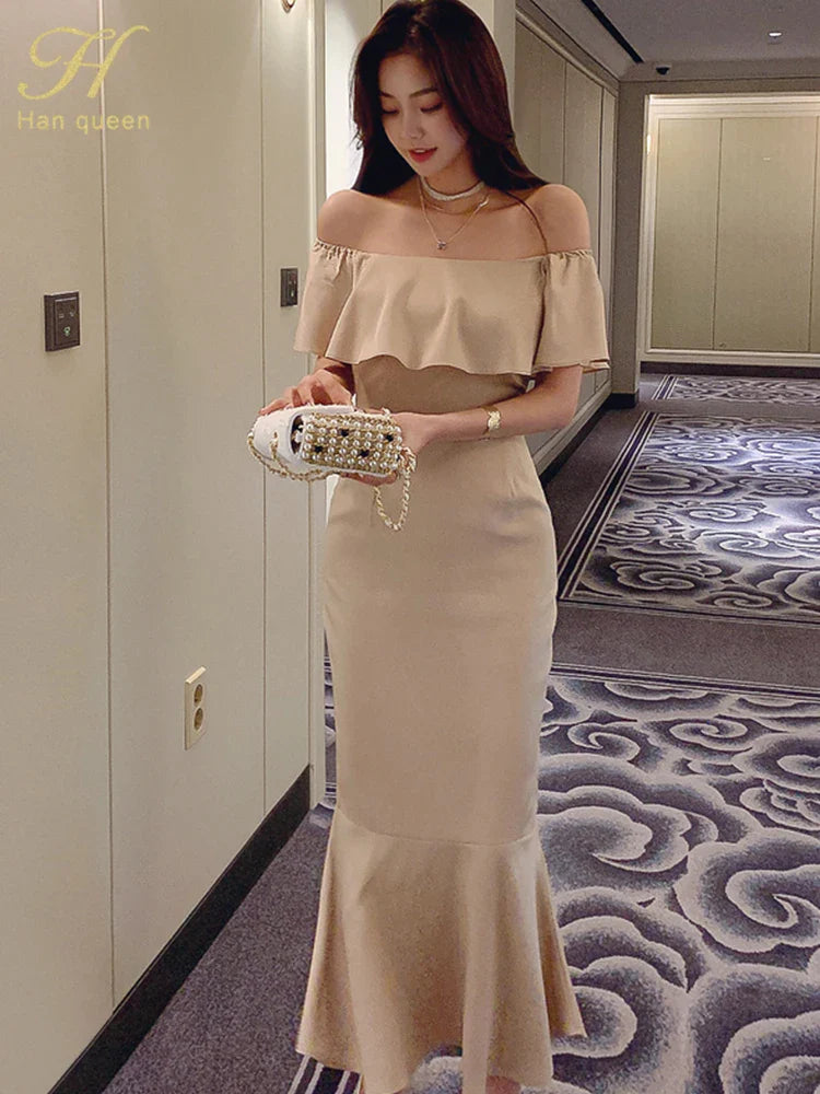 Slash Neck Mermaid Dress For Women Elegant Party Dress