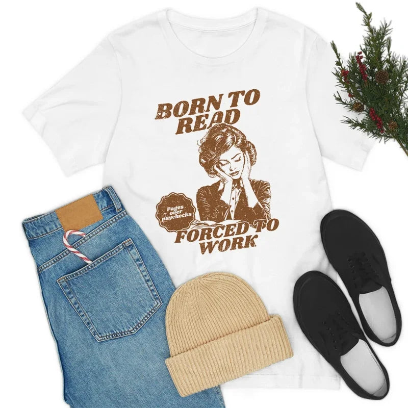Born to Read Funny Book Lover T-Shirt Cute Vintage Graphic Tee for Women Retro Hippie Style Reader Gifts