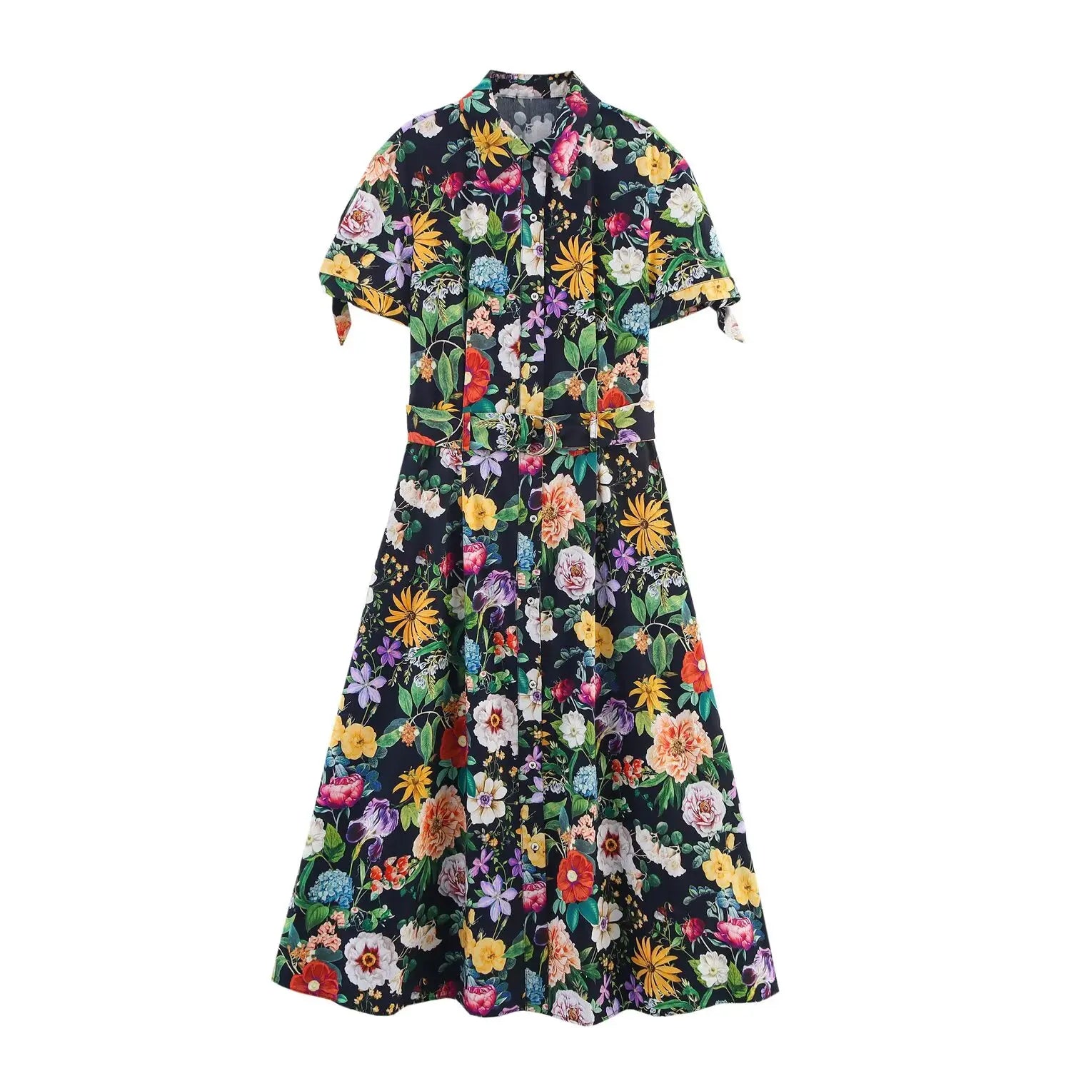 Floral Midi Dress For Women Slim Fit Poplin Summer Chic