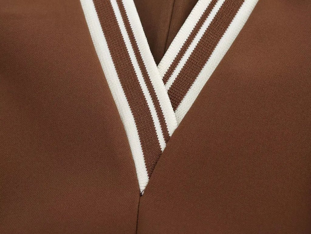 Women's Brown Striped Pleated Mini Dress Sleeveless Beach