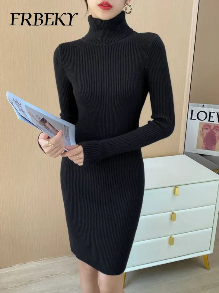 Korean Turtleneck Sweater Dress Bodycon Knit For Office