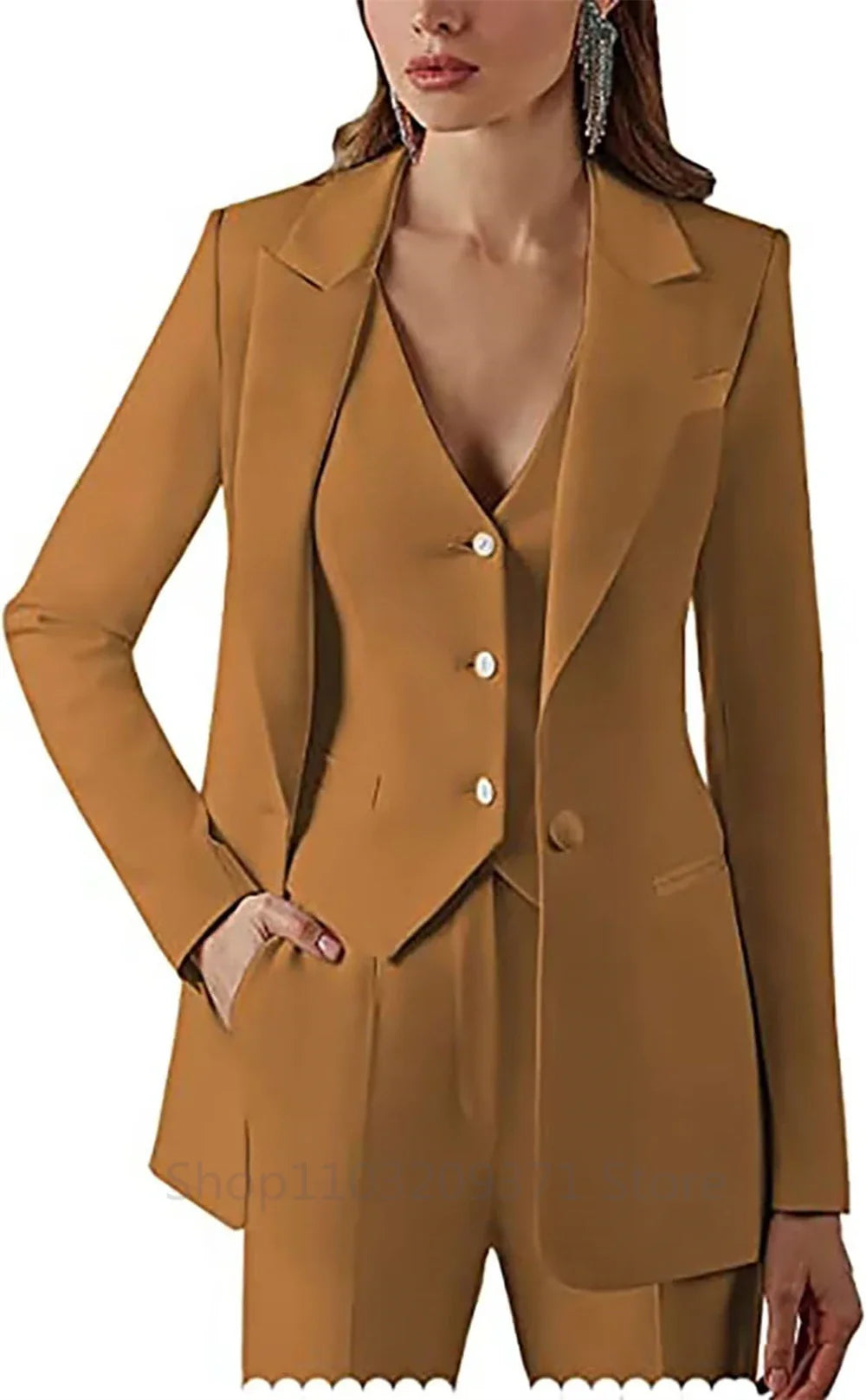 Plus Size Women Three Piece Suit Set with Lapel Blazer Vest and Pants for Office Business Formal Events