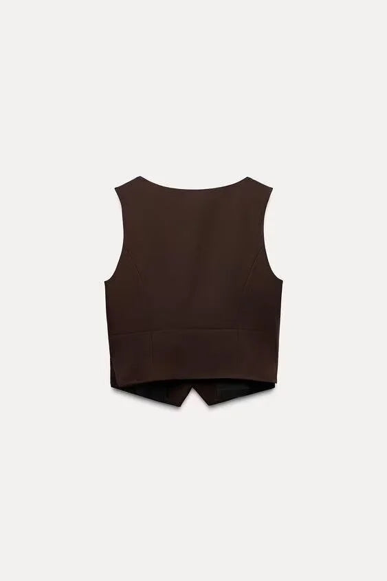 Women's Casual Sleeveless V-Neck Suit Vest and Mid Waist Pants Set for Autumn