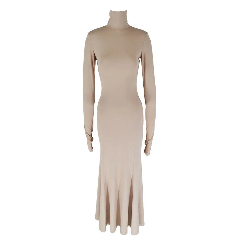Backless Dress Solid Turtleneck For Women Winter Fashion