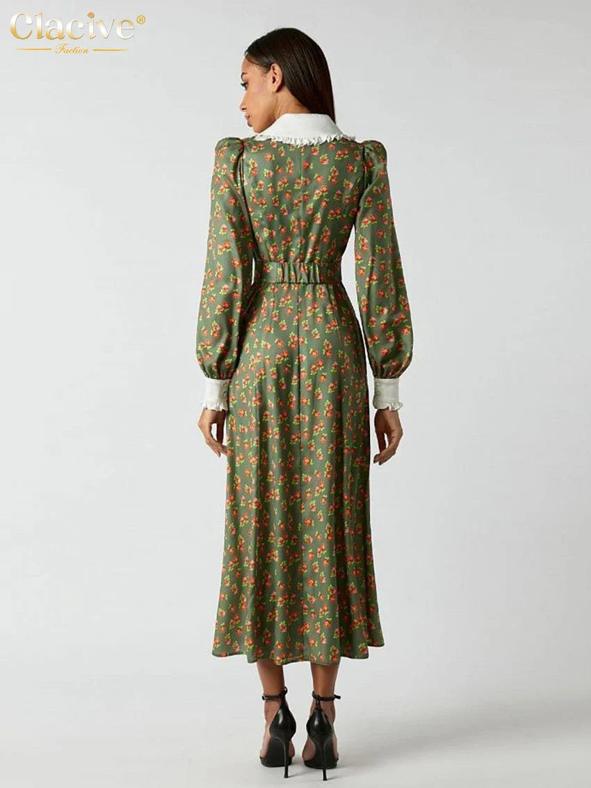 Office Midi Dress With Doll Collar Long Sleeves Elegant