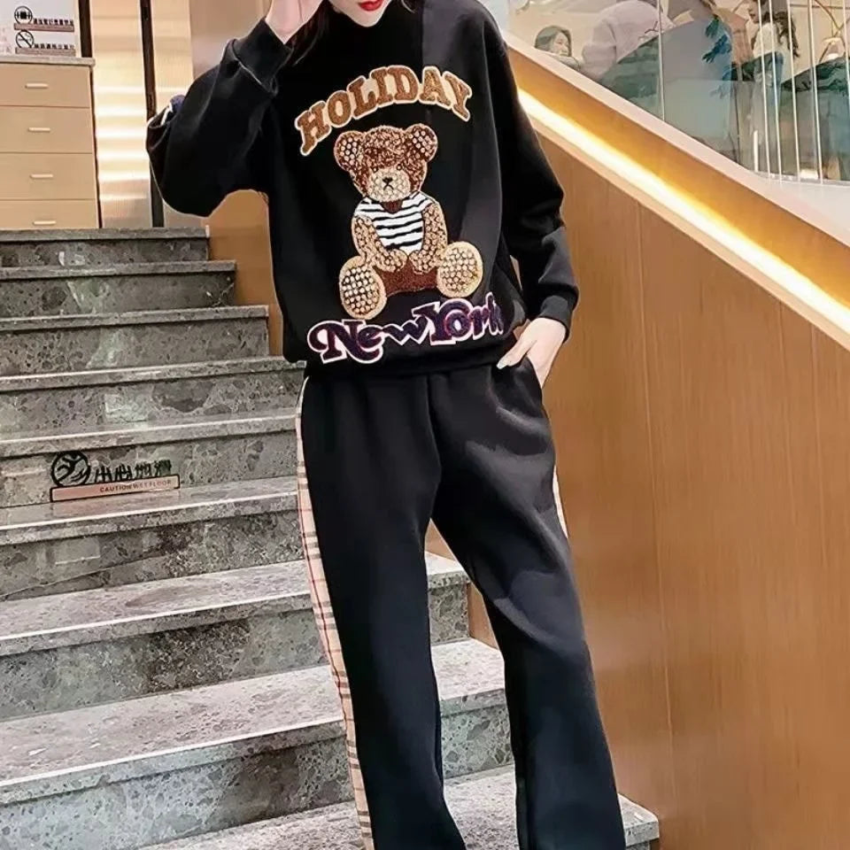 Women's Casual Plush Sweater and Pants Two Piece Set for Spring and Autumn