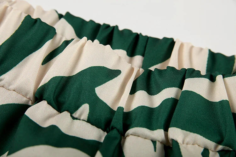 Trendy Print Off Shoulder Shirt and Trouser Set with Long Sleeve Design