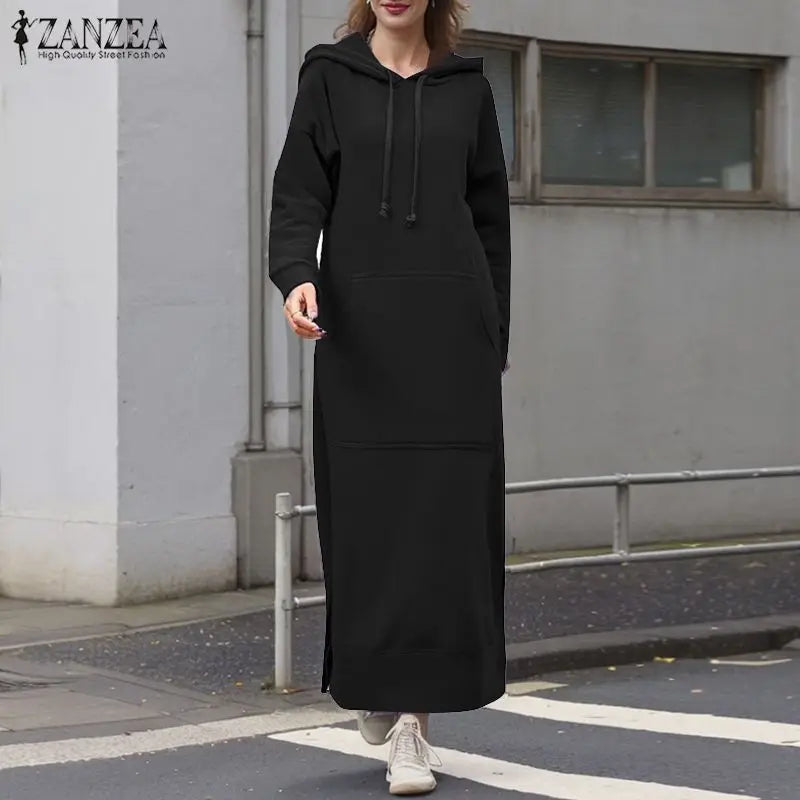 Hooded Sweatshirt Dress For Women Long Sleeve Casual Winter