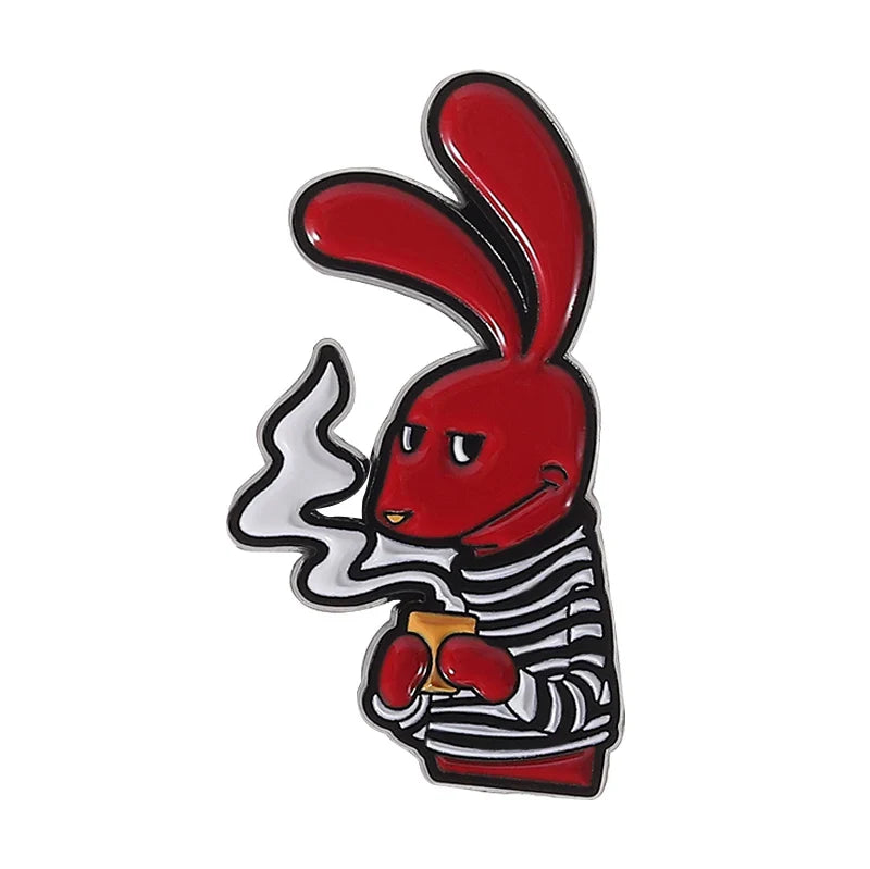 Humorous Anime Character Enamel Pins Red Eared Rabbit Brooch for Backpack and Jewelry Gifts