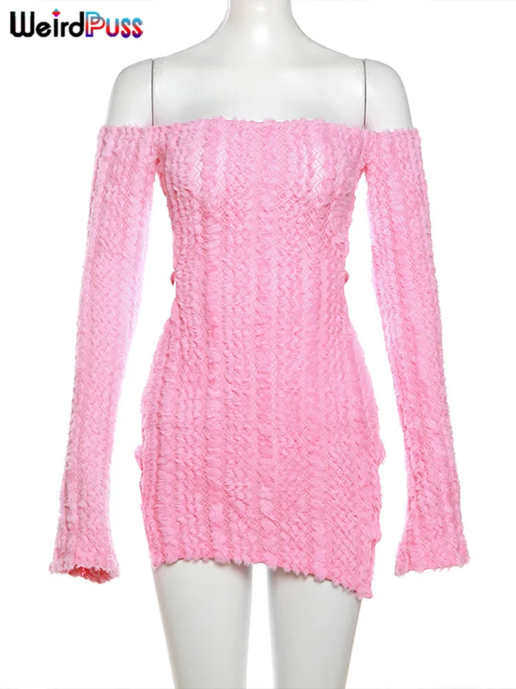 Backless Knit Bodycon Dress Women Slash Neck Chic Elegant