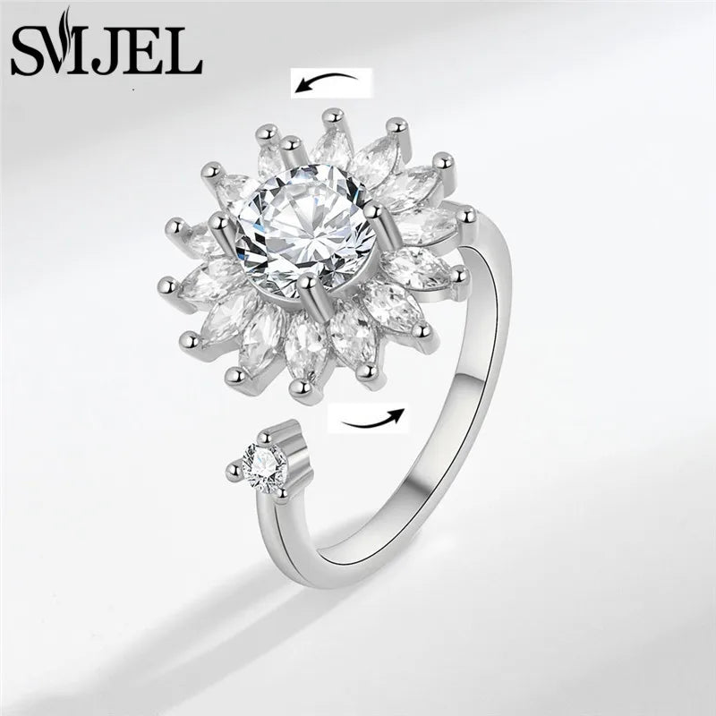 Sunflower Anxiety Ring Fidget Spinner with Butterfly and Hummingbird Charms for Stress Relief Gifts for Women