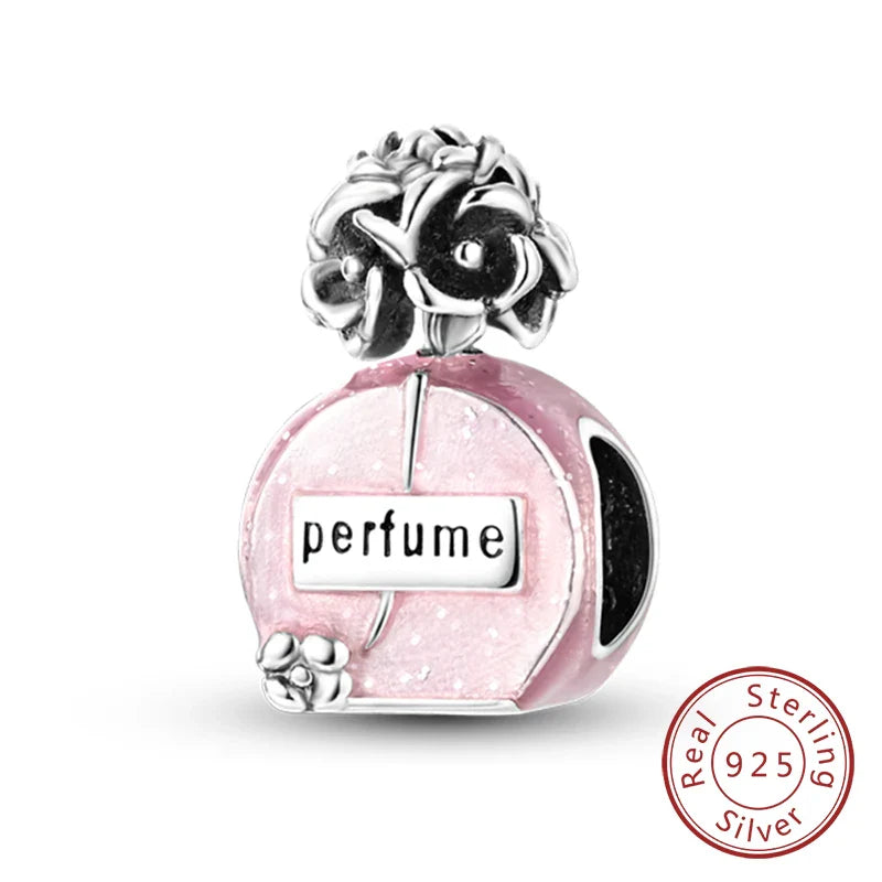 Fit 925 Sterling Silver Bow Perfume Bottle Pink Charms Beads for Women DIY Jewelry Gifts