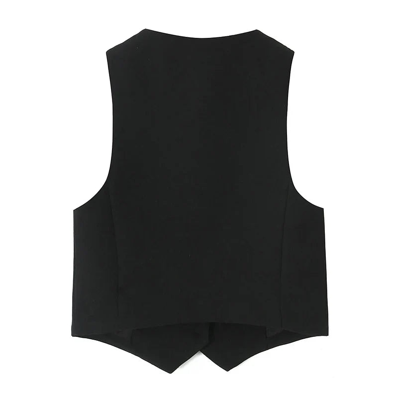 Women's Fashionable Black V-Neck Tank Top and Vintage Wide Leg Pants Two Piece Set