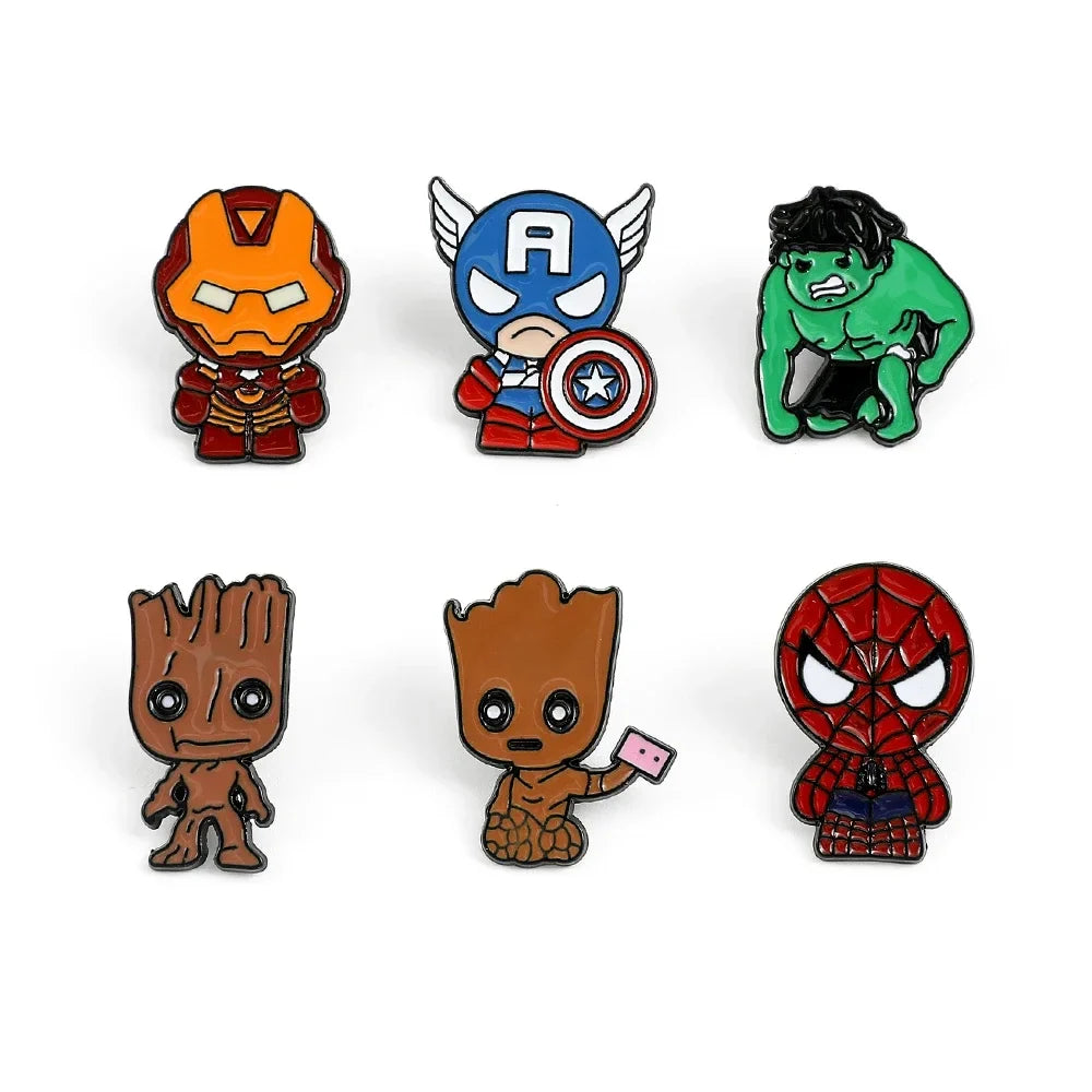 6 Pcs Creative Spider Man and Hulk Enamel Pins Set Unique Metal Badges for Backpacks and Clothing Jewelry