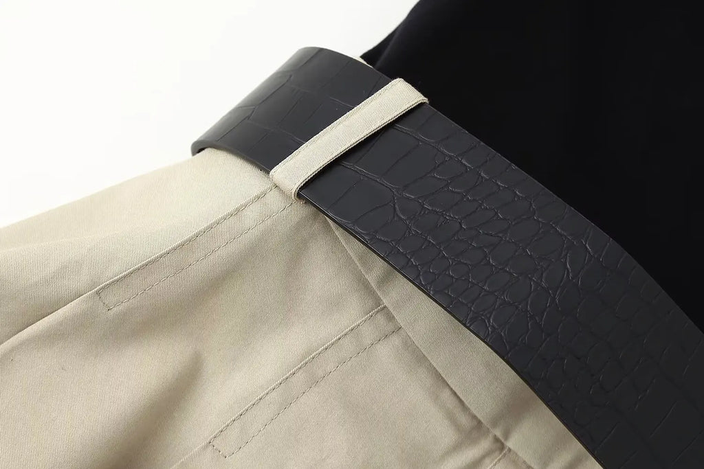 High Waist Pleated Dress With Belt Round Neck Sleeveless