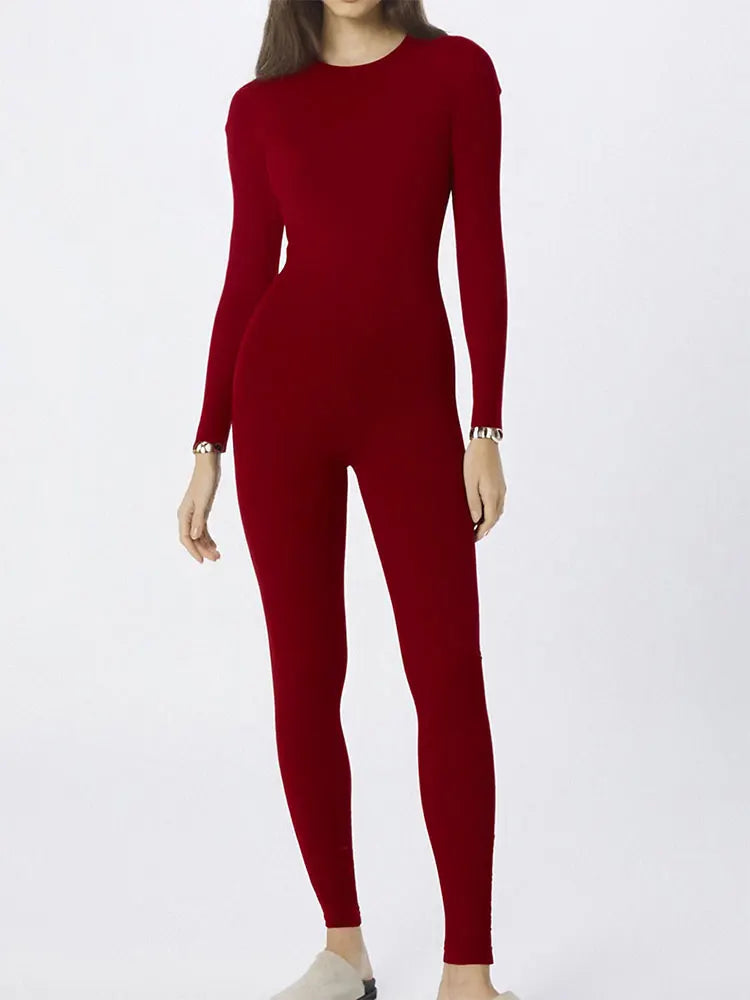 Autumn Black Long Sleeve Jumpsuit For Women Slim Fit O-Neck Bodycon Streetwear Romper Casual Skinny Fashion Overall