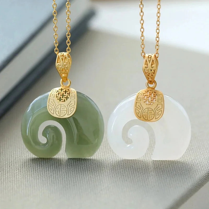 Natural Stone Jade Elephant Pendant Necklace with 18K Gold Plated Chain for Women Perfect for Birthdays and Anniversaries