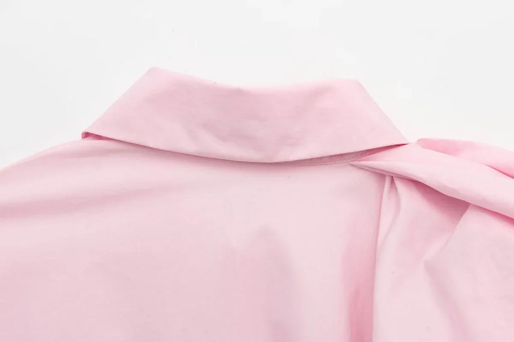 Women Poplin Shirt with Volume Shoulder Long Sleeve Pleated Cuffs Casual Cotton Blouse for Spring Party and Everyday Wear