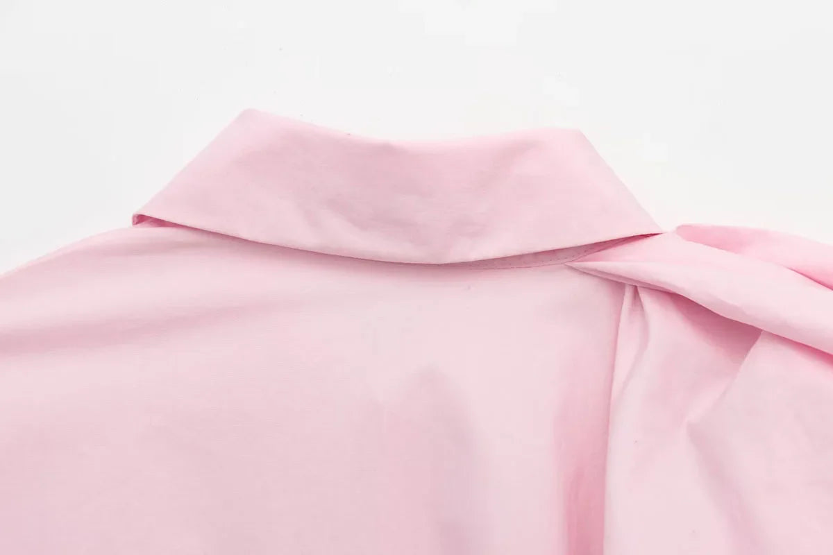 Women Poplin Shirt with Volume Shoulder Long Sleeve Pleated Cuffs Casual Cotton Blouse for Spring Party and Everyday Wear