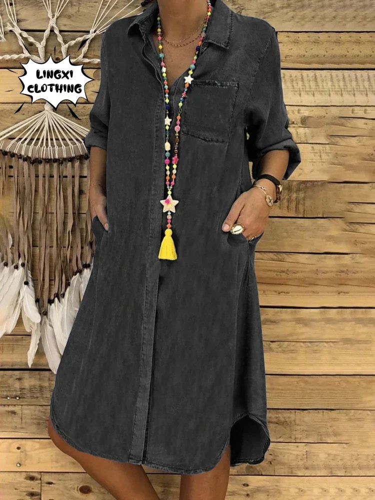 Cowboy Style Long Sleeve Black Dress For Women Retro Chic