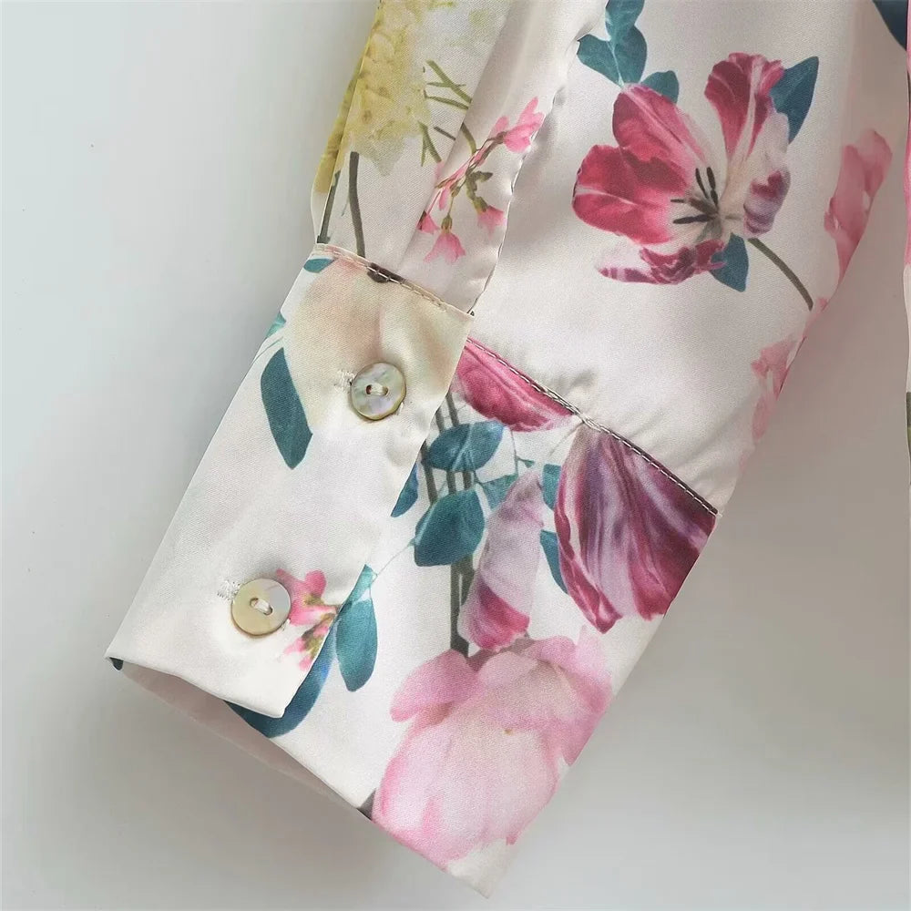 Loose Fit Women's Silk Satin Printed Shirt Versatile Three-Dimensional Slimming Texture for Spring and Summer