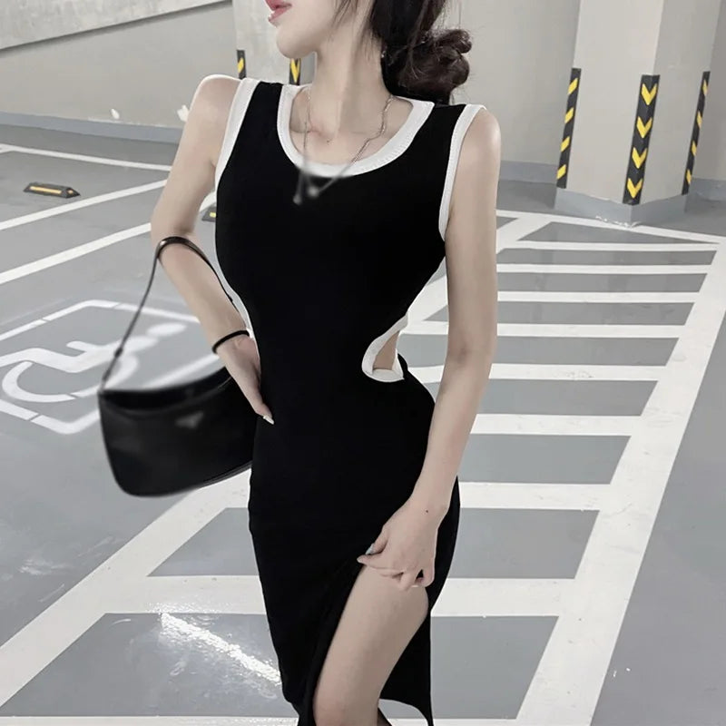 Sexy Sleeveless Bodycon Dress With Side Split O Neck