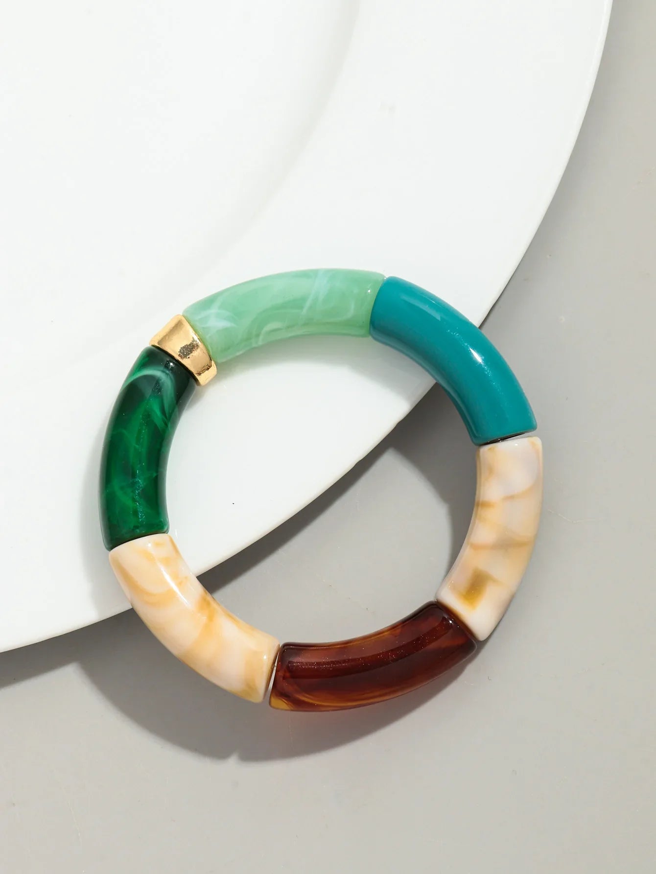 Boho Chunky Bamboo Stackable Bracelet for Women with Colorful Tube Beads and Elastic Design