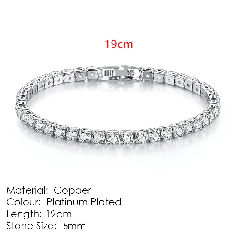 Zircon Tennis Bracelet for Women and Men with Silver Color 2.5mm 3mm 4mm 5mm Dazzling Crystal Hand Chain Wedding Gift Fashion Jewelry